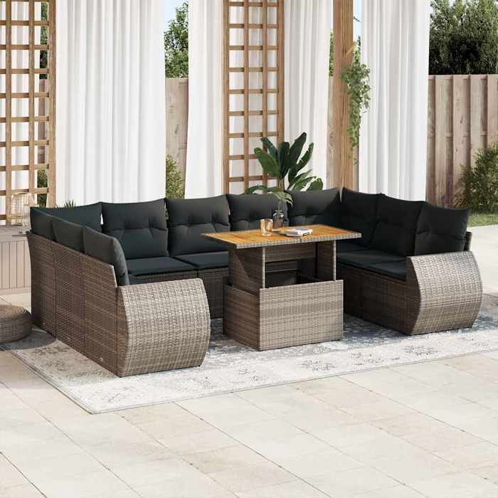 vidaXL Salon de jardin avec coussins 10 pcs gris résine tressée 3327308
