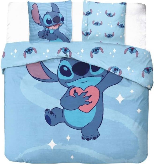 Parure De Lit 1 Personne Stitch Disney - Housse Couette 140x200 Cm + Taie Oreiller 65x65 Cm - Design "So Very Tired"