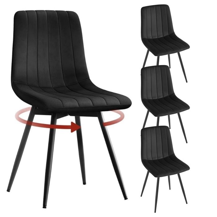 Lot De 4 Chaises Pivotantes Velours Avec Accoudoirs - Rotation 180°, Gris - Pour Salle à Manger, Salon