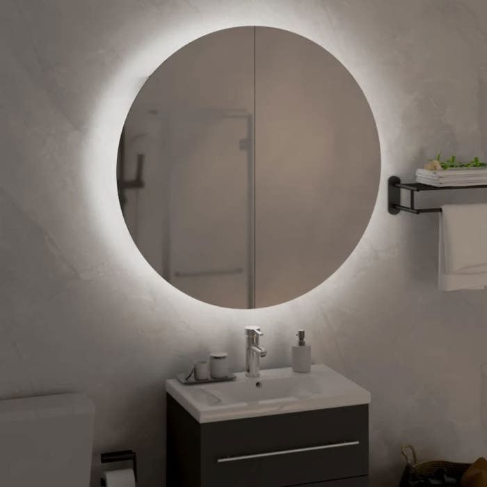 Top sélectionPlacard de Rangement/Armoire de salle de bain - JILLE - miroir rond et LED Gris 54 x 54 x 17 5 cm LIFE05 2657156