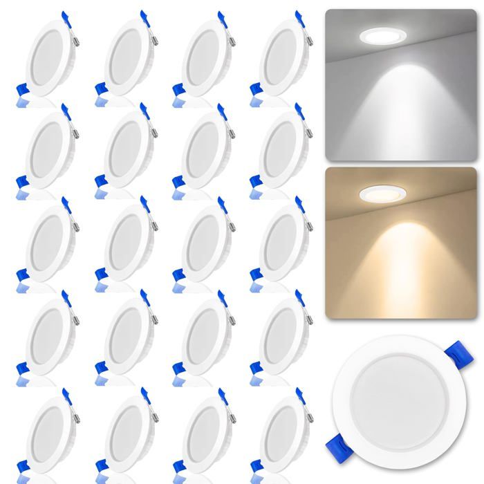 20 Spots LED Encastrables UISEBRT 5W | Extra Plats 30mm | Blanc Froid 6000K | IP21 | Pour Plafond, Salle De Bain