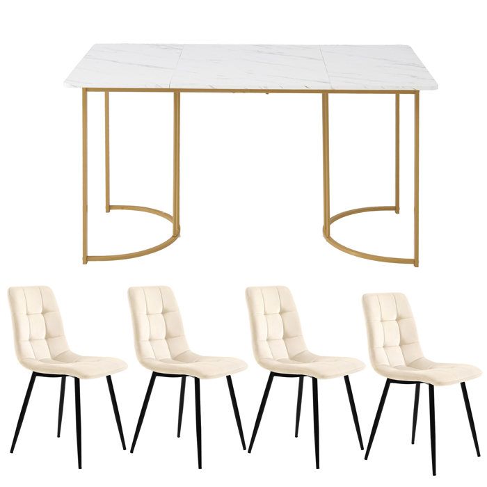 Feuille épaissie Ensemble de salle à manger (5 pièces)Table de salle à manger avec 4 chaises Ensemble de table de cuisine modern