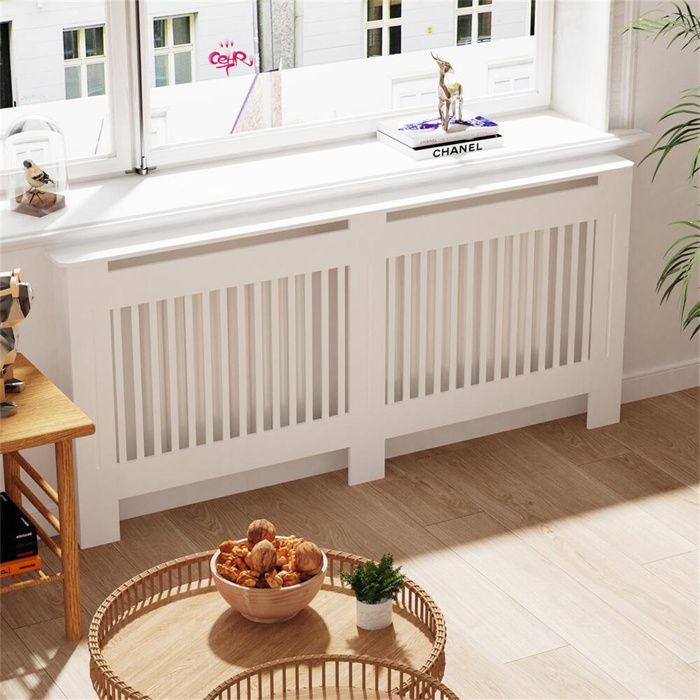 Cache Radiateur Blanc Bois - Grille Verticale Couvercle Radiateur Maison de Chauffage en MDF Couvre Radiateur Armoire -