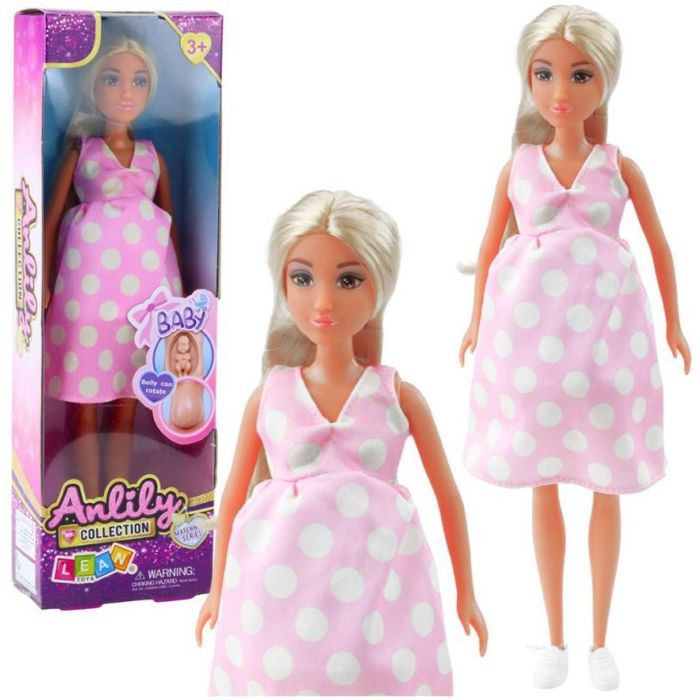 Poupée enceinte - LEANTOYS - Anlily - robe rose clair à pois - cheveux longs - représentation femme enceinte