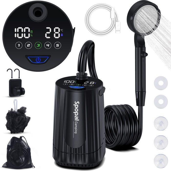 Douche Portable Spopal Kit Douche de Camping 10000mAhAfficheur Intelligent et 5 Vitesses Réglables pour ExtérieureCampingNoir