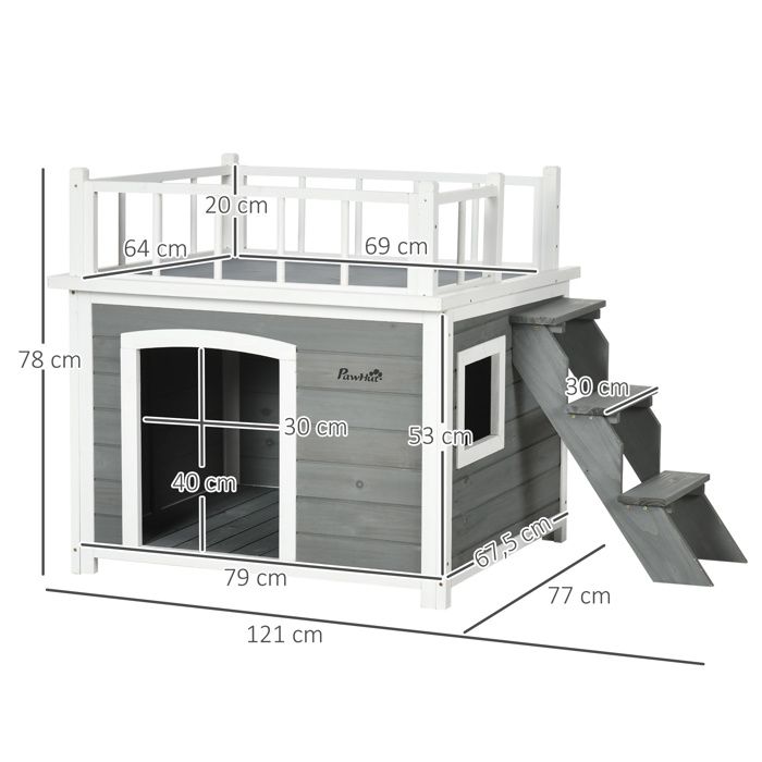 Comparer les prix de Niche pour chien Maison pour chien avec balcon et escalier maison surélevée pour petits animaux avec fenêtre pour chiens de taill