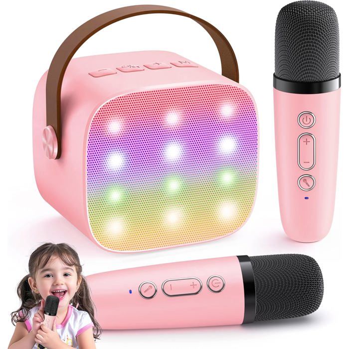 Micro Karaoke Enfant sans Fil avec 2 Micro Micro Karaoke Enfant Cadeau Fille 4-12 Ans Anniversaire Jouet Fille pour Enfant