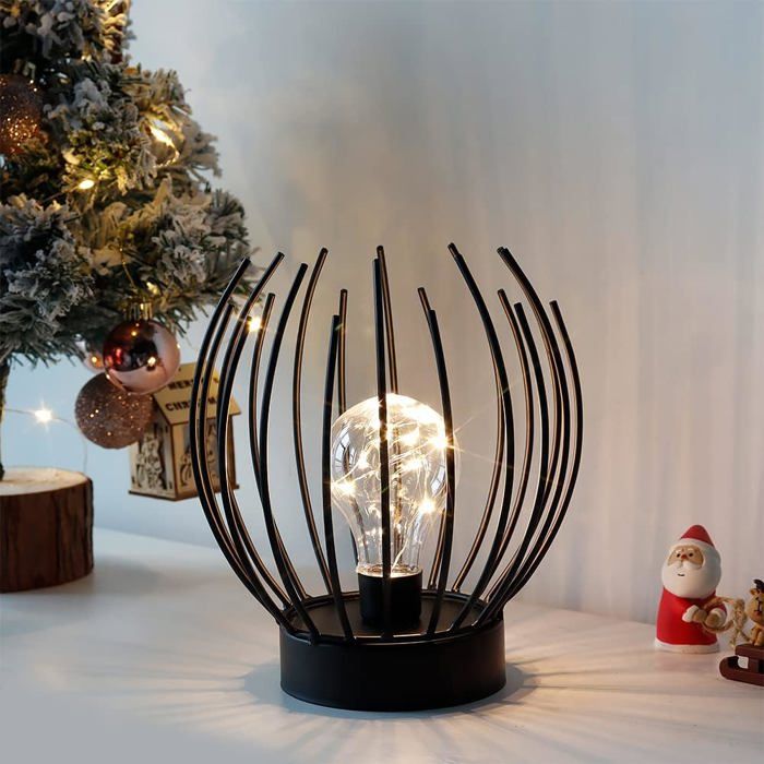Lampe de table à cage en métal Lampe sans fil à piles avec ampoule LED de style Edison