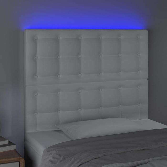 BEL ACHAT*Tête de lit à LED - Colorée - ABBOI - Entretien facile Blanc 90x5x118/128 cm Similicuir Promo578911