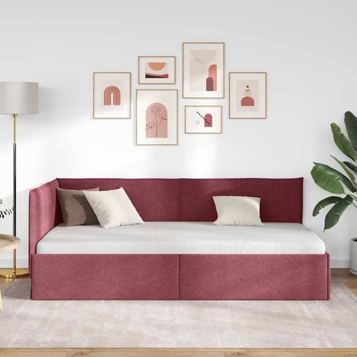 Structure de lit dangle en velours - UU - Bordeaux - 100x200 cm - Design en L - Contreplaqué - Lit étroit