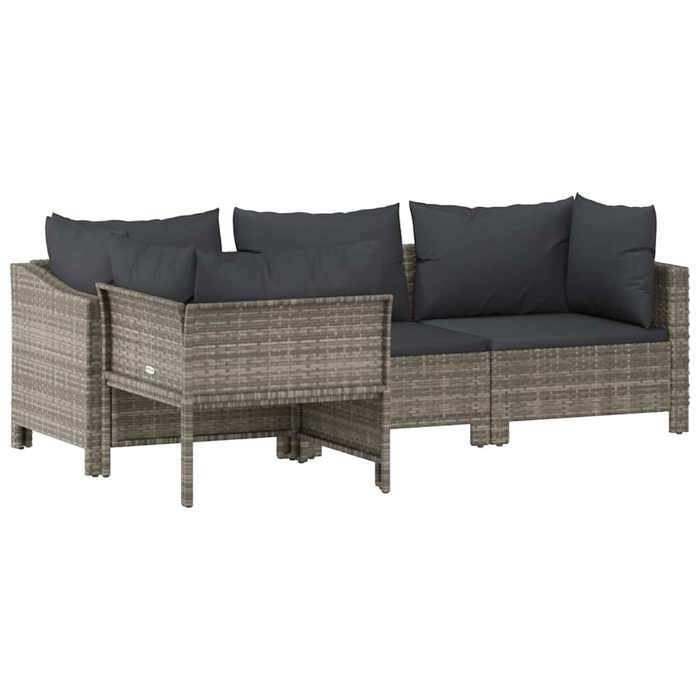 Salon de jardin en polyrotin - BURKE - 4 pièces - Gris - Polyrotin - 189x126x55 5 cm - Coussins inclus