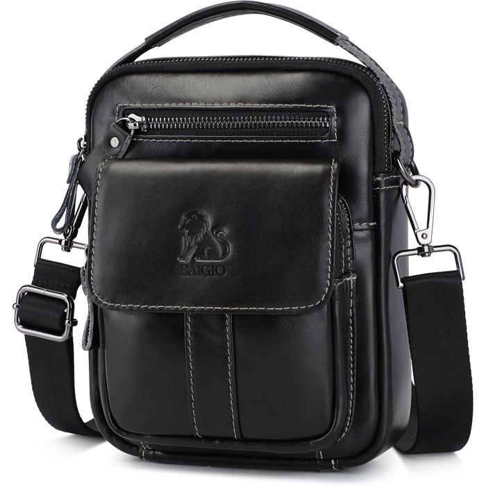 Sacoche Homme Bandouliere - XJYDNCG - Cuir - Vintage - pour Le Travail Bureau Usage Quotidien - Noir