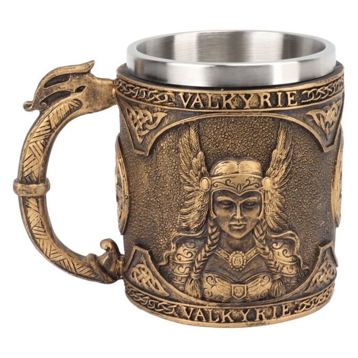 Chope Bière Nordique Inox Double Couche Bronze - Style Rétro Viking - Café/Bière QIEDOVIEY