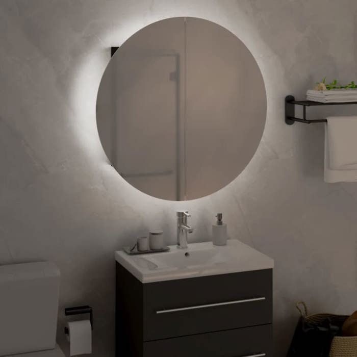 (Vente chaude)Armoire de salle de bain miroir rond CLARENCE 60 kg capacité Placard Mural et LED Noir 47x47x17 5 cm - M547885