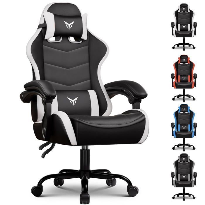 Chaise Gaming Ergonomique avec Support Lombaire et Appui Tête Réglables Fauteuil de Bureau