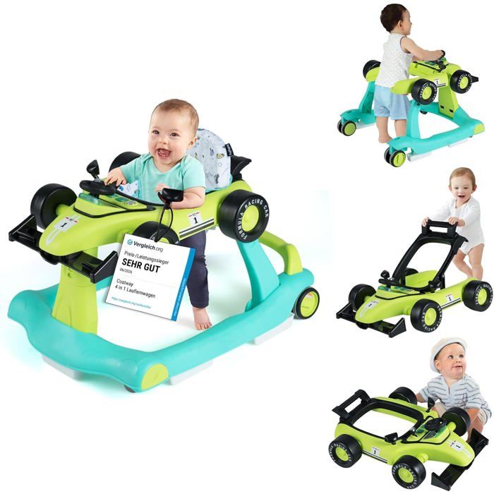 4 en 1 Trotteur Bébé Pliable COSTWAY-Hauteur Vitesse Réglables-Boîte à Musique avec Lumière-6-18 Mois-Roues Silencieuses-Bleu vert 4 en 1 Trotteur Bébé Pliable COSTWAY-Hauteur Vitesse Réglables-Boîte à Musique avec Lumière-6-18 Mois-Roues Silencieuses-Bleu vert