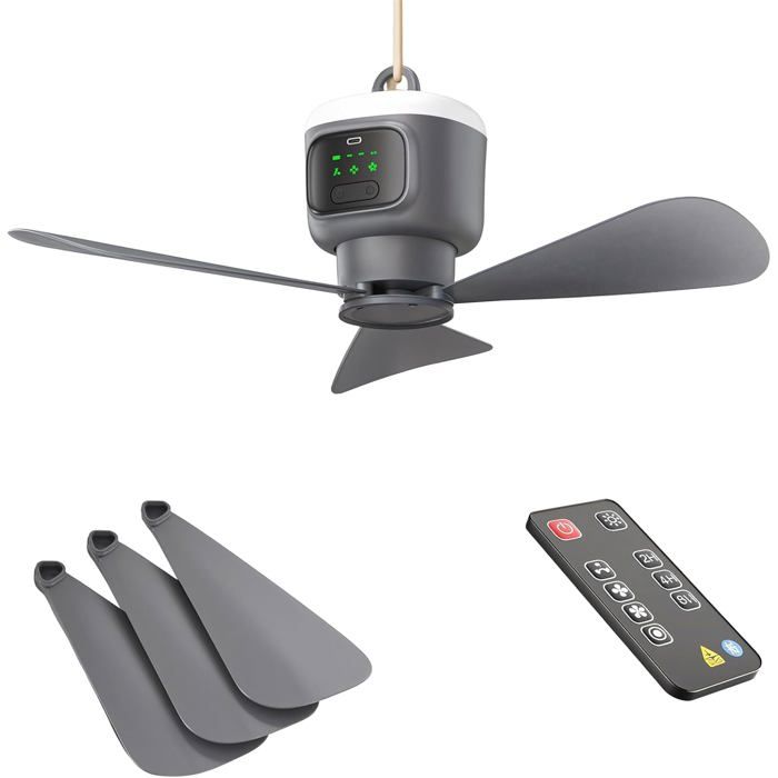 Rosnek Ventilateur de Plafond Portable Camping LED 12000mAh Rechargeable 4 Vitesses