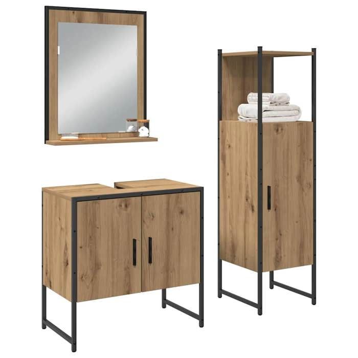 Meuble de salle de bain en 3 pcs - ARMOIRE/COLONNE WC - avec étagère Marron 33x33x113.5 cm L4995
