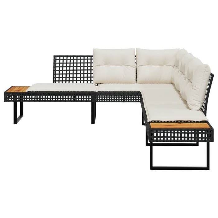 Noir Siège de jardin - Canapé de jardin - avec coussins - en forme de L noir rotin acacia C3495