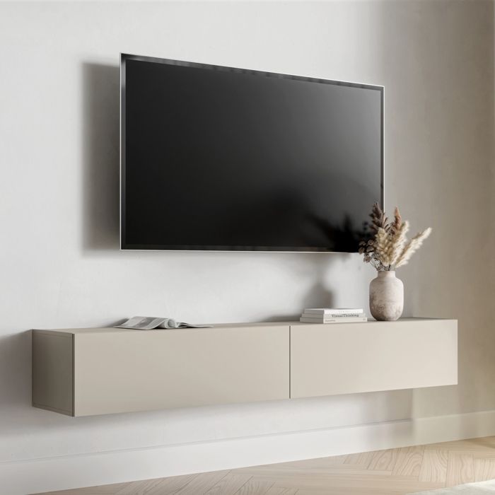 Meuble TV Mocogno Dmora en bois noble beige 200x32x32h cm Meuble TV Mocogno Dmora en bois noble beige 200x32x32h cm