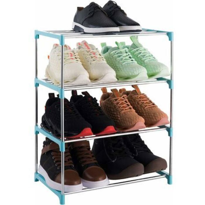 Meuble à chaussures Étagère à Chaussures empilable à 4 Niveaux légère pour entrée Couloir et Placard (Bleu)