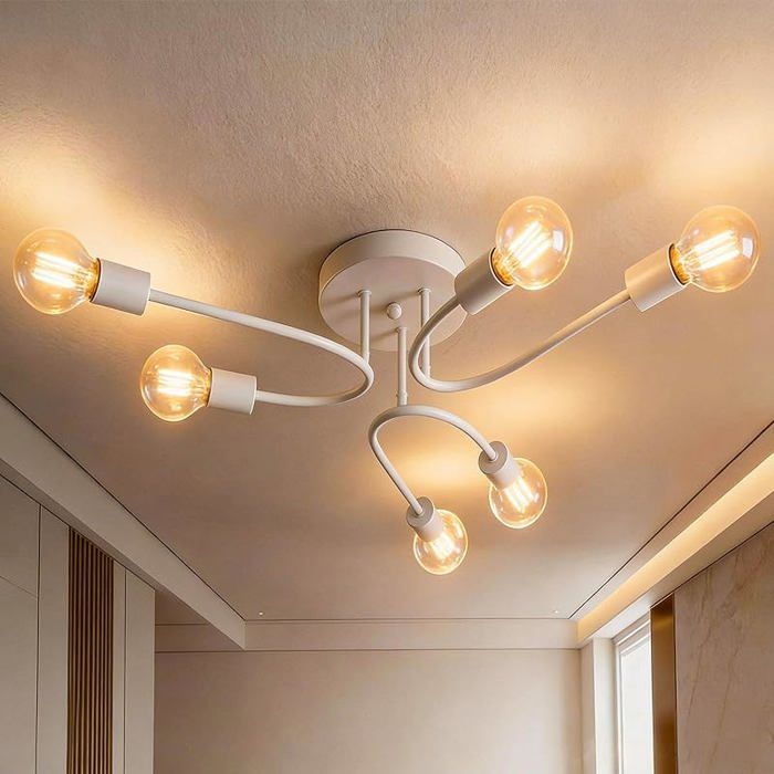 Plafonnier industriel vintage 6 lampes de plafond pour salon E27 Blanc Pour couloir cuisine salon chambre 6T Blanc LUSTRE