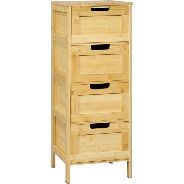 Meuble de Salle de Bain en Bambou - EUGAD Armoire Étroite à 4 Niveaux - Tiroirs Amovibles - 30x30x80cm