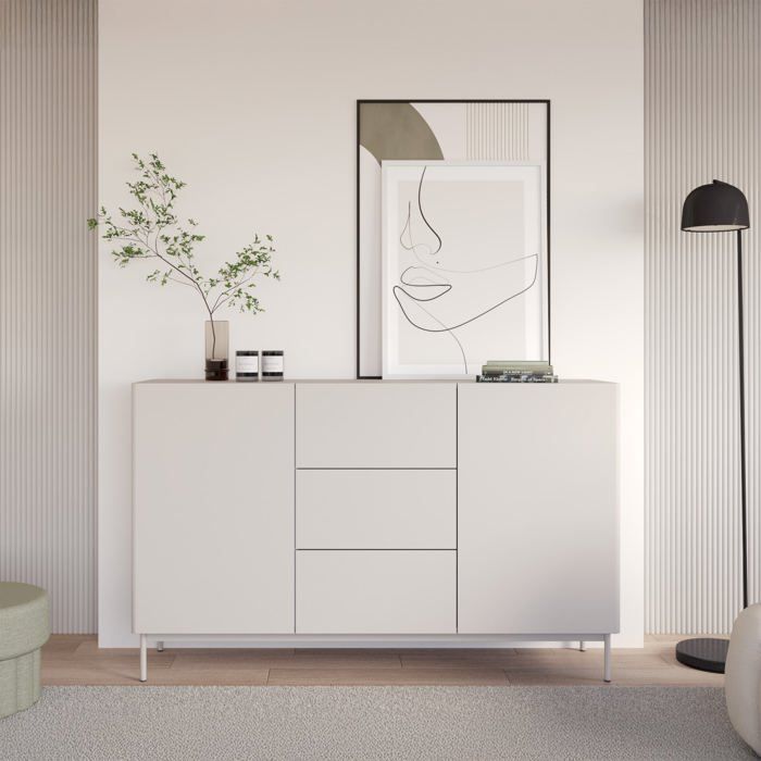 Buffet avec 2 portes et 3 tiroirs - OLIO - 160 cm - cachemire