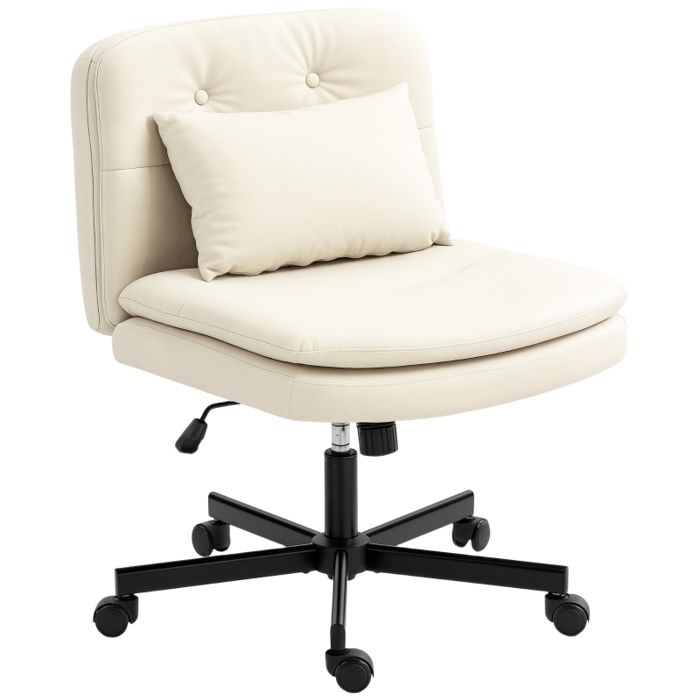 Chaise de bureau pivotante - Similicuir beige - Coussin épais haute densité - Réglable en hauteur 47-57 cm