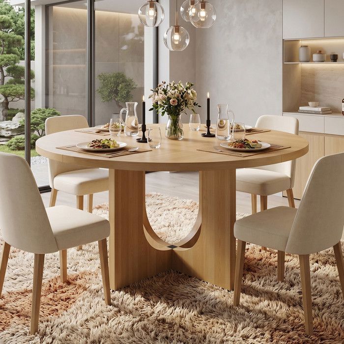 Table à manger ronde style minimaliste scandinave 120 x 120 x 75 cm pour 4 à 6 personnes couleur chêne (chaises non comprises)