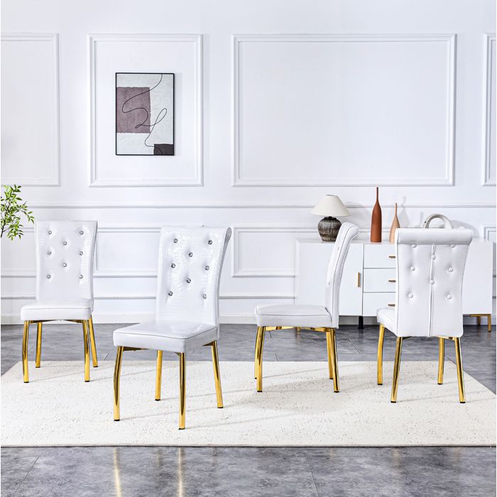 Lot De 4 Chaises De Salle À Manger Blanc Et Or Style Rétro FloraGrace Pour Salle À Manger Facile À Monter 42x615x101cm