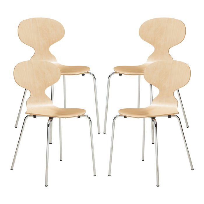 Chaises de salle à manger - HELLOSHOP26 - Lot de 4 - Empilables - Contreplaqué bouleau - Pieds métal chromé