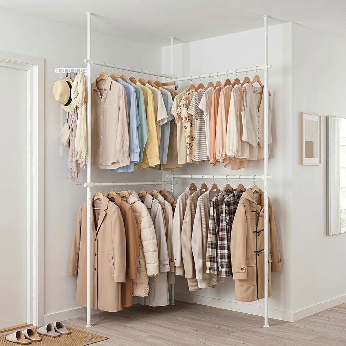 Portant à Vêtements COSTWAY Dressing Ouverte Sans Perçage - Hauteur Réglable 110-315 cm pour Chambre Blanc