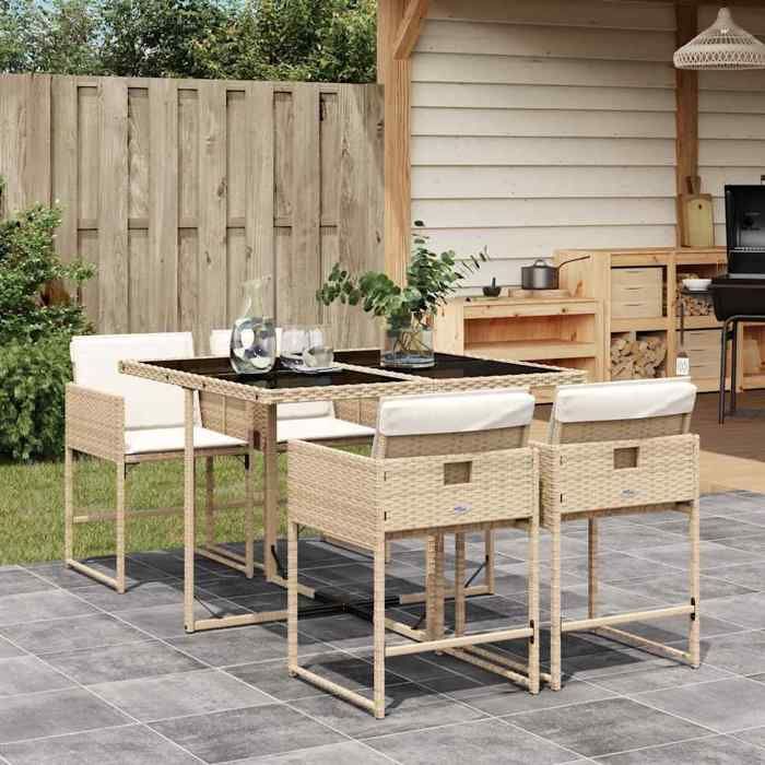 VIDAXL Ensemble Table avec chaises jardin + coussins - (5 pcs) - ANTI-UV - Beige poly rotin 110x106x73 cm M2789