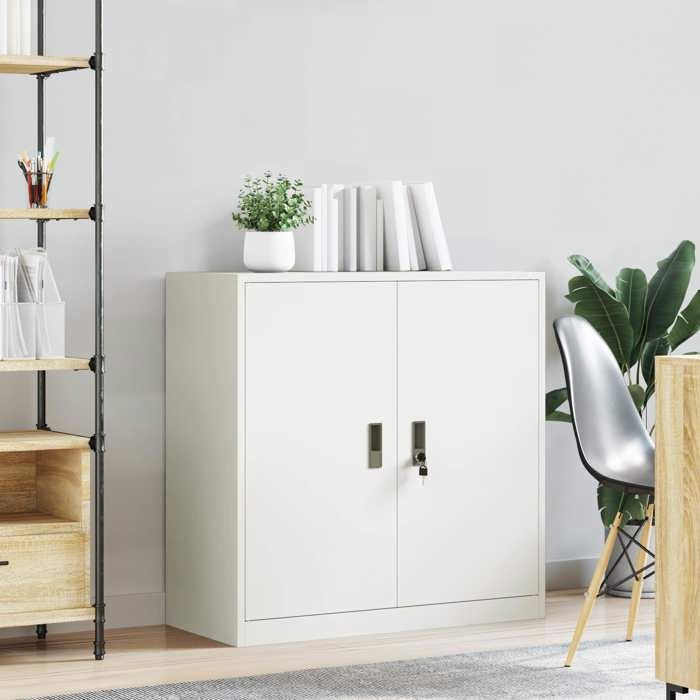 Meuble Rangement - HAOSHOP - Armoire de rangement Blanc 90 x 40 x 90 cm Acier&01_42433