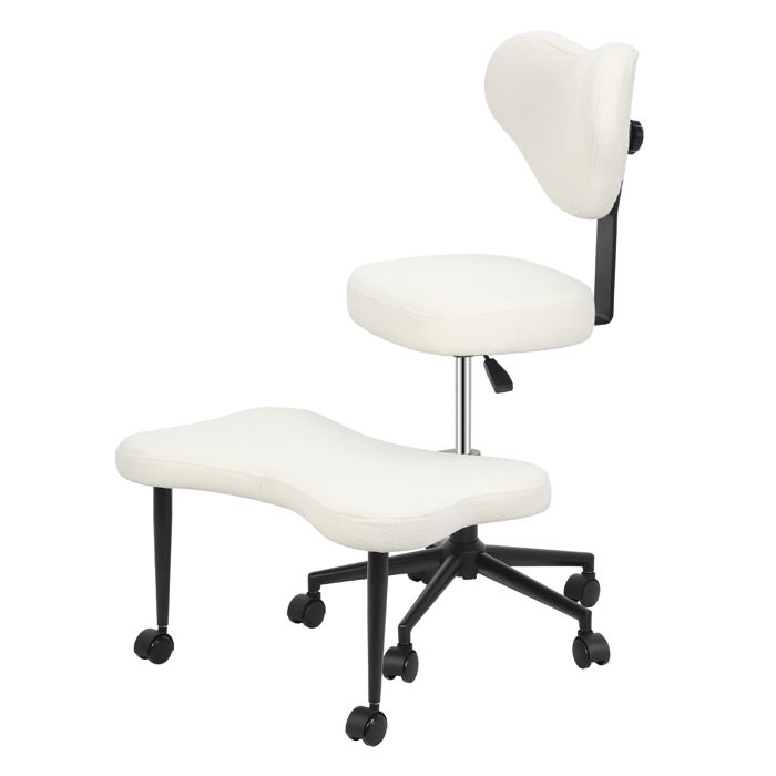 Chaise de bureau ergonomique - dossier réglable en hauteur - repose-pied pivotant 360° - pour s’asseoir en tailleur à genoux -blanc