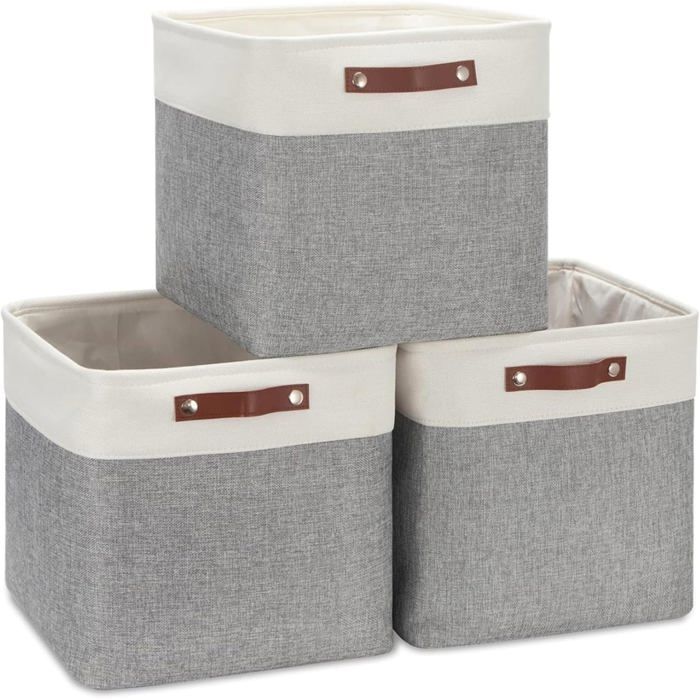 Boîte De Rangement En Tissu 33X38X33Cm Lot De 3 Paniers De Rangement Cubiques Pour Armoire Étagère Et Vêtements Gris&Blan[F175]