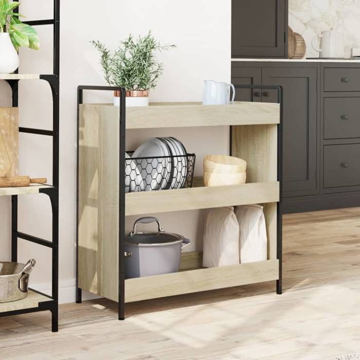 Desserte cuisine - Chariot de cuisine - chêne sonoma - 70x30x82 cm - Bois dingénierie - design élégant - pour maison(57775）