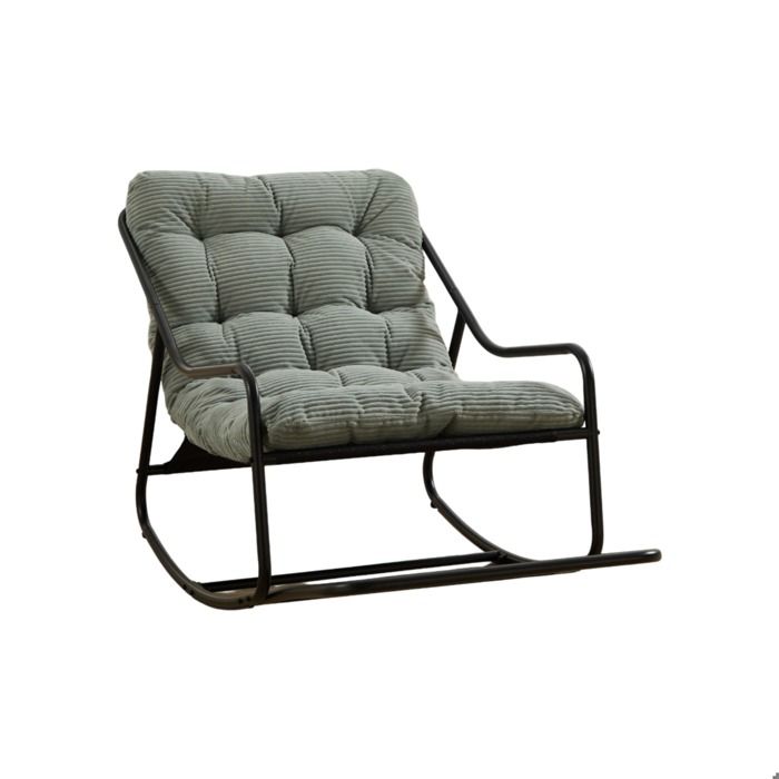 Fauteuil à bascule en acier coussin épais vert clair chaise relaxante pour salon chambre et extérieur