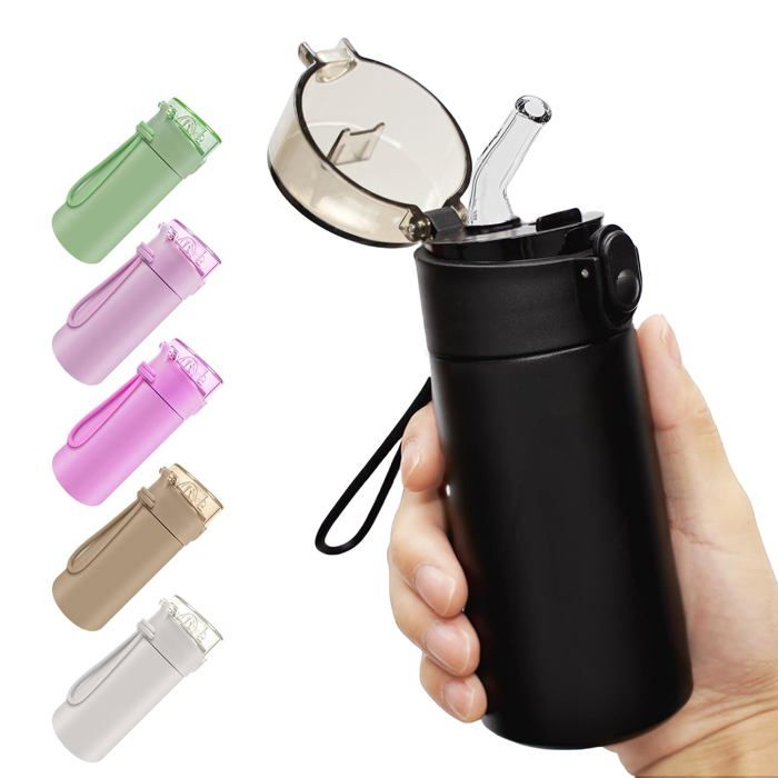 Bouteille isotherme compacte 150 ml acier inoxydable double paroi couvercle verrouillable anti-fuite sans BPA 13.8 x 5.4 cm noir
