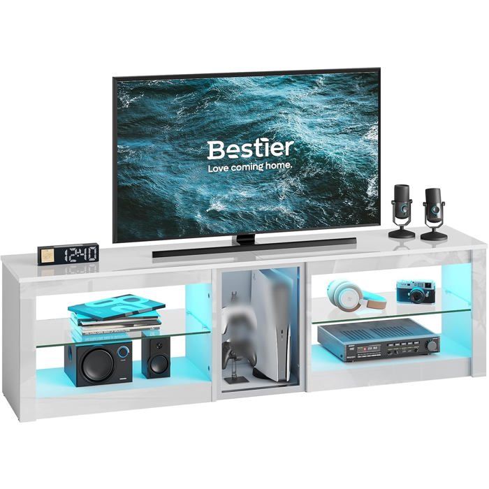Meuble TV bas pour téléviseurs 65 et plus petits 160 x 35 x 52 cm meuble TV avec lumières LED RVB table TV avec gestion