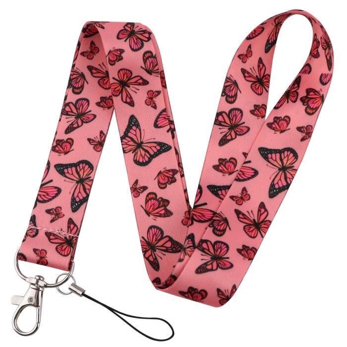 Lanière Porte-badge Avec Motif Fleurs Violettes - Tour De Cou Avec Clip M Tal Et S 624306