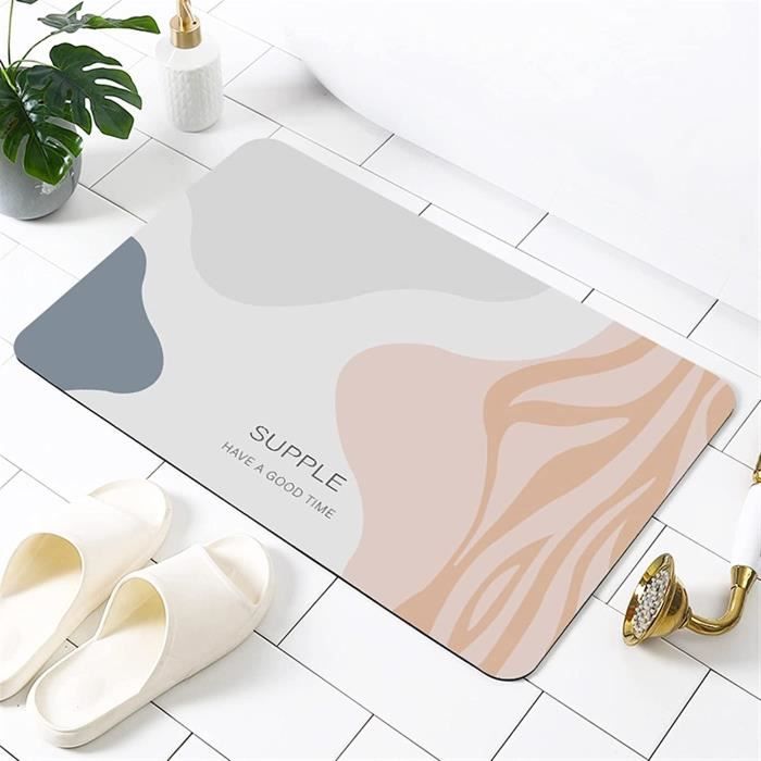 Tapis Salle De Bain En Diatomite - Absorbant Rapide, Antidérapant, Séchage Instantané - Blanc Marbré 40x60 Cm