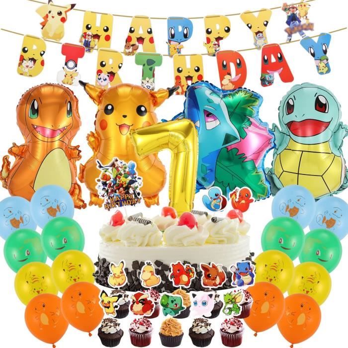 Décoration d'anniversaire d'enfant - Ballon 7ème pokemon - Décoration  d'anniversaire pour garçon de 7 ans - Décoration d'anniversaire - Bannière  de dessin animé - Ballons pokemon - Décoration de ballons : 