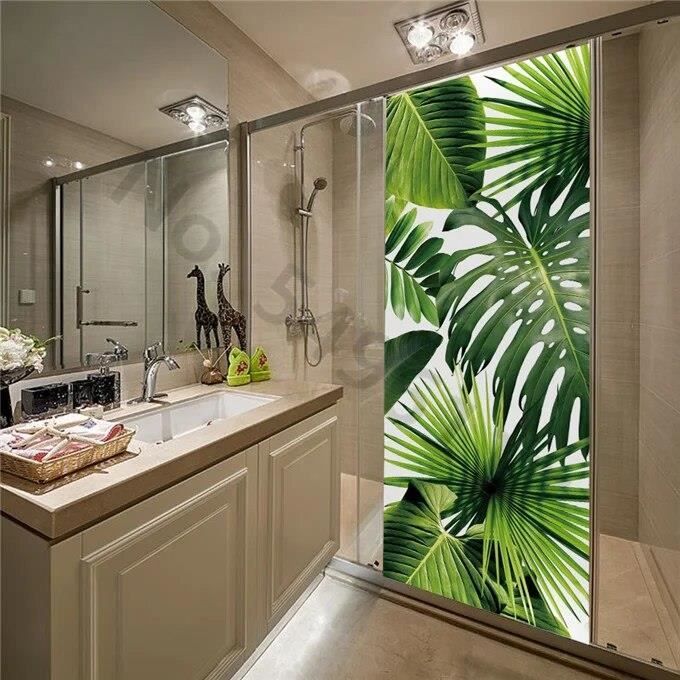 Autocollant Porte Effet 3D Palmier - Dimensions 77x200 Cm - PVC Amovible - Décoration Murale Bohème