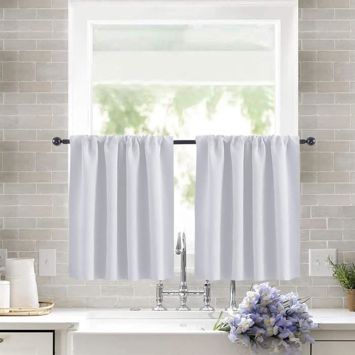 Rideau Brise-bise Dentelle Blanc - 140x45 Cm - Semi-transparent, Passe-tringle - Pour Cuisine, Salle De Bain, Petit Fenêtre - 11