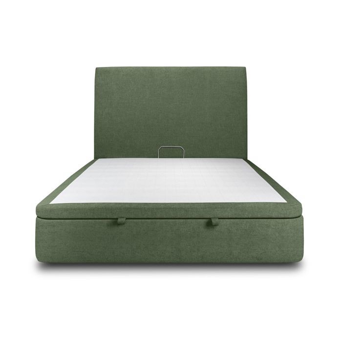 Lit coffre 180x200cm avec tête de lit tapissier Tissu Vert - Hauteur totale : 39cm - Sommier en bois massif avec Pieds bois 10 cm