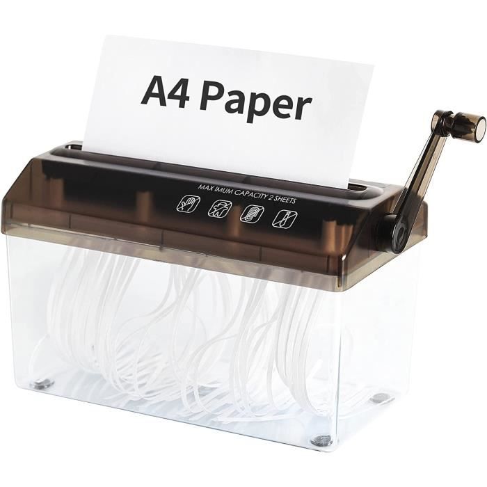 Destructeur Manuel Papier A6 - À Manivelle Portable - Coupe Bandes 3-4 Mm - Sans électricité - 9
