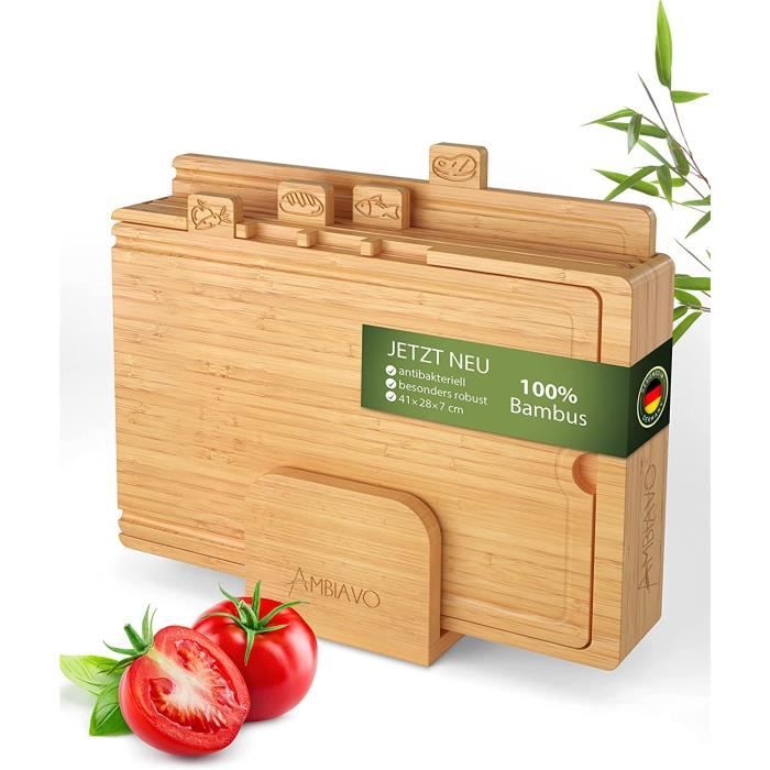 Ambiavo® Set Planches À Découper [design Unique Grandes 4 Pièces 100 % Bambou]planche Boisplanche Cuisinep