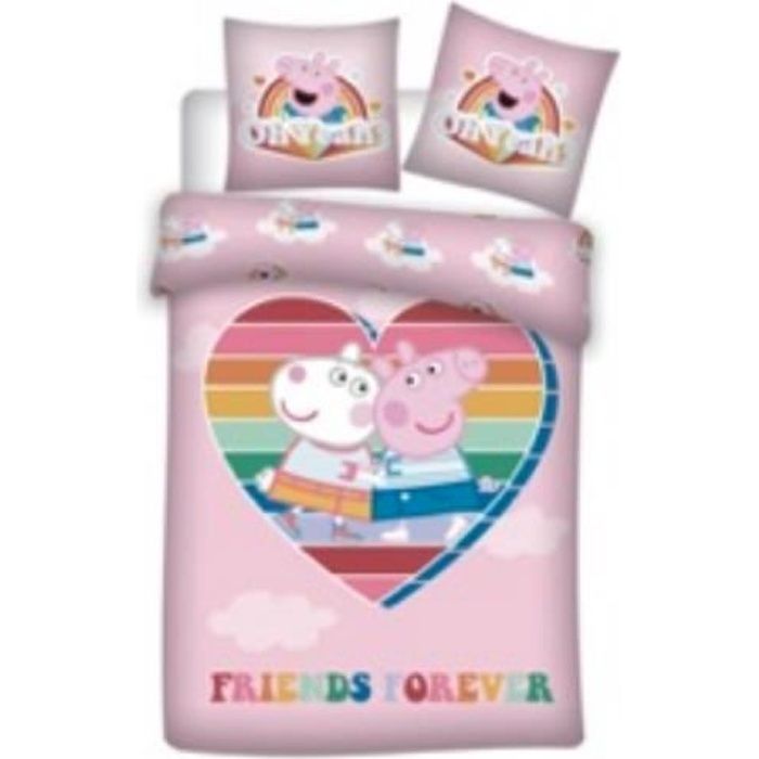 Parure de lit enfant Peppa Pig - Rose - Synthétique - Chambre - Lavable en machine - Rectangulaire - Enfant